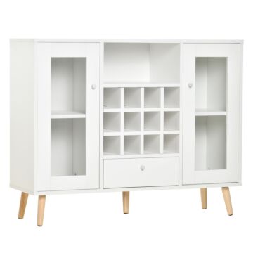Homcom Modern Sideboard Storage Cabinet Kitchen Cupboard Dining Bar Server With Glass Doors, Drawer & 12-bottle Wine Rack For Living Room, White