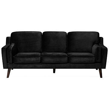 Sofa Black 3 Seater Velvet Wooden Legs Classic Beliani