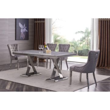 Plato Velvet Fabric Dining Chair Grey With Stainless Steel Legs