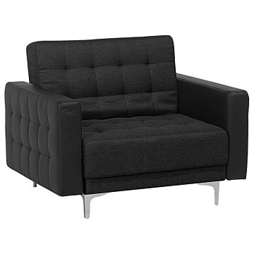Armchair Graphite Grey Tufted Fabric Modern Living Room Reclining Chair Silver Legs Track Arm Beliani