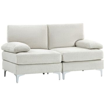 Homcom 2 Seater Sofa, Modern Fabric Loveseat With Spring Cushion And Metal Legs, Small Couch, Cream White