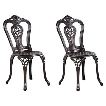 Set Of 2 Garden Chairs Brown Aluminium Armless Bistro Dining Vintage Pattern Metal Beliani