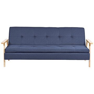 Sofa Bed Blue Fabric Upholstered 3 Seater Click Clack Bed Wooden Frame And Armrests Beliani