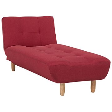 Chaise Lounge Red Fabric Upholstery Light Wood Legs Scandinavian Style Beliani