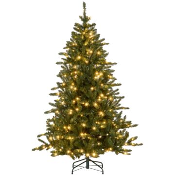 Homcom 6ft Prelit Artificial Christmas Tree With Warm White Led Light And 872 Tips, Metal Base, Hinged Xmas Tree, Green