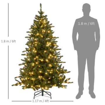 Homcom 6ft Prelit Artificial Christmas Tree With Warm White Led Light And 872 Tips, Metal Base, Hinged Xmas Tree, Green