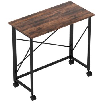 Homcom 80 Cm Folding Desk On Wheels - Rustic Brown