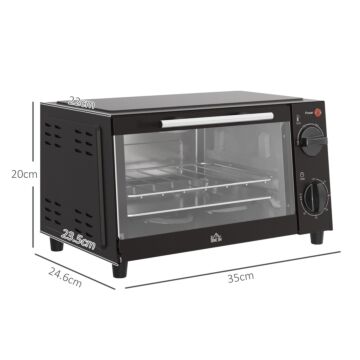 Homcom Convection Mini Oven, 9l Countertop Electric Grill, Toaster Oven With Adjustable Temperature, Timer, Baking Tray And Wire Rack, 750w