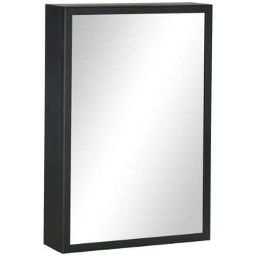 Kleankin Bathroom Cabinet With Mirror, Wall Mounted Bathroom Mirror Cabinet With Storage Shelves, 40 X 12 X 60 Cm, Black