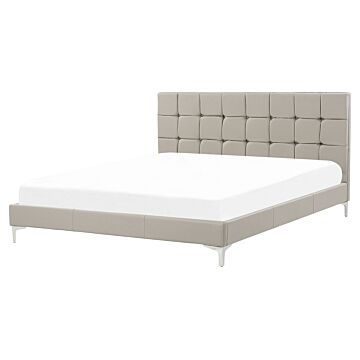 Bed Frame Grey Pu Upholstery Eu Double Size 4ft6 With Sprung Slatted Base And Button-tufted Headboard Beliani