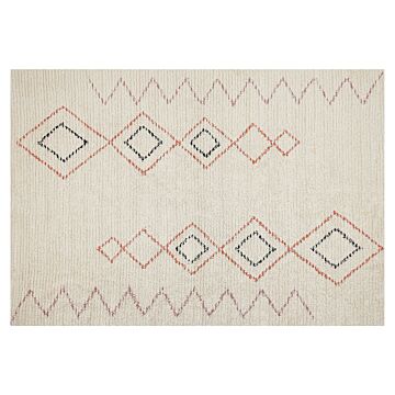 Rug Beige Cotton 140 X 200 Cm Geometric Pattern Hand Tufted Flatweave Living Room Bedroom Beliani