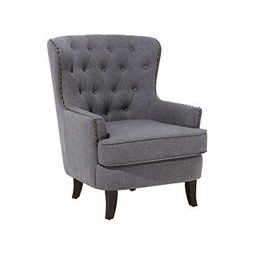 Armchair Wingback Chair Dark Grey Button Tufted Back Black Legs Nailhead Trim Elegant Chesterfield Style Living Room Beliani