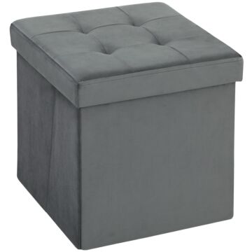 Homcom Foldable Velvet-feel Storage Ottoman - Grey