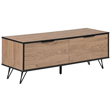 Tv Stand Light Wood Particle Board Metal Legs For Up To 55ʺ Tv Modern Media Unit With 2 Cabinets Cable Management Beliani