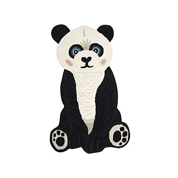 Kids Rug Black And White Wool Cotton Backing 100 X 160 Cm Playroom Mat Animal Panda Print Kids Room Bedroom Beliani