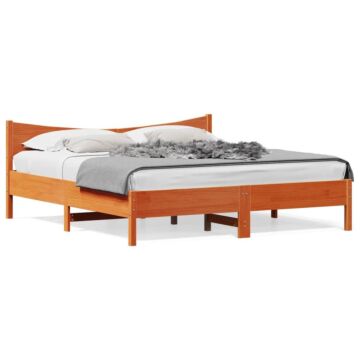 Vidaxl Bed Frame With Headboard Wax Brown 200x200 Cm Solid Wood Pine