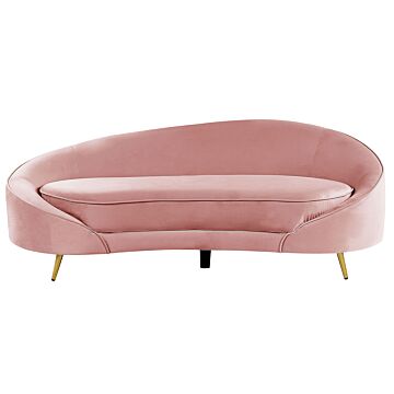 Sofa Pastel Pink Velvet Glamour Curved Retro Styled 3 Seater With Gold Metallic Legs Beliani