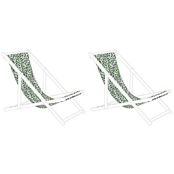 Set Of 2 Sun Lounger Replacement Fabrics Leaf Pattern Polyester Sling Hammock Beliani