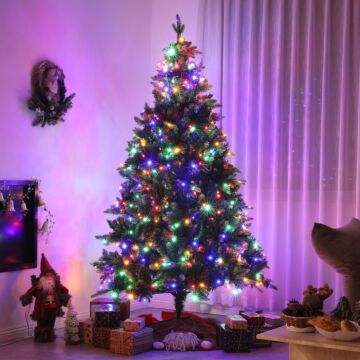 Homcom 6ft Prelit Artificial Christmas Tree With Dual Colour Led Light And 1078 Tips, Metal Base, Realistic Hinged Xmas Tree, Green