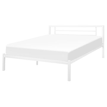 Bed Frame White Metal Eu King Size 5ft3 Solid Wood Slats Industrial Minimalist Beliani