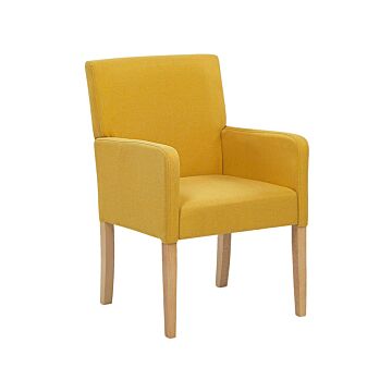 Dining Chair Yellow Fabric Upholstery Wooden Legs Elegant Seat With Arms Beliani