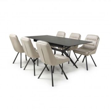 Timor Extending Black & 6 Arnhem Cream Dining Set