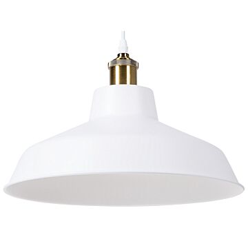 Hanging Light Pendant Lamp White Round Metal Shade Industrial Design Beliani