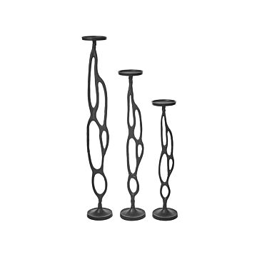 Set Of 3 Candle Holders Black Aluminum Three Sizes Candle Sticks Modern Beliani