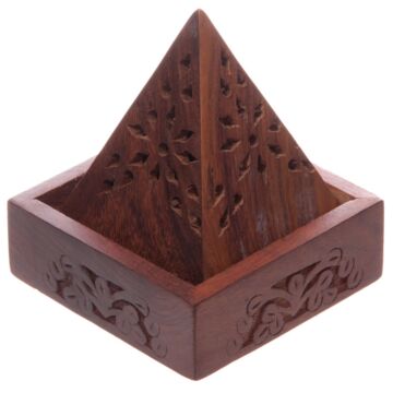 Pyramid Sheesham Wood Incense Cone Box With Fretwork