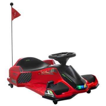 Homcom 12v Kids Electric Go Kart With Music, Led Lights, Slow Start, Red