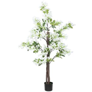 Homcom Artificial Plants Honeysuckle Flower In Pot Fake Plants With Curved Boots For Indoor Outdoor, 15x15x150cm, White And Green