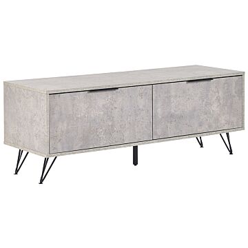 Tv Stand Concrete Effect Particle Board Metal Legs For Up To 55ʺ Tv Modern Media Unit With 2 Cabinets Cable Management Beliani
