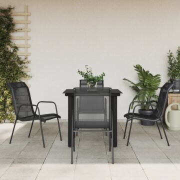 Vidaxl 5 Piece Garden Dining Set Black Steel And Textilene