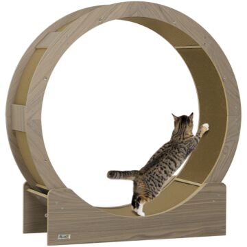 Pawhut Cat Wheel With Brake, Scratching Pads - Walnut Brown