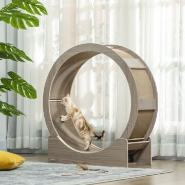 Pawhut Cat Wheel With Brake, Scratching Pads - Walnut Brown