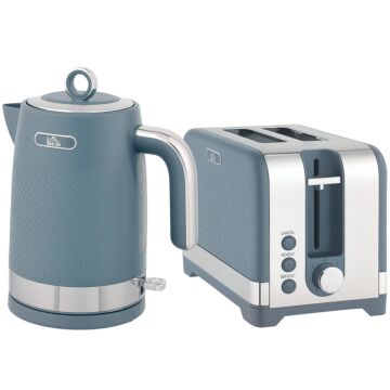 Homcom Sleek Textured Kettle And Toaster Set - Blue