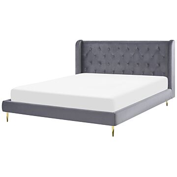 Slatted Bed Frame Grey Velvet Upholstery Eu Super King Size 6ft Tufted Headboard Modern Design Beliani