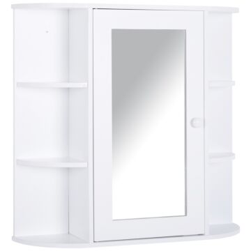 Homcom Bathroom Mirror Cabinet, Wall Mounted Storage Cupboard With Mirror Single Door Storage Organizer 2-tier Inner Shelves, White