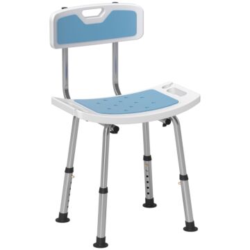 Homcom Shower Stool With Backrest, Height Adjustable Shower Chair With Anti-slip Foot Pads, Shower Head Holder, Light Blue