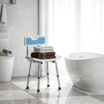 Homcom Shower Stool With Backrest, Height Adjustable Shower Chair With Anti-slip Foot Pads, Shower Head Holder, Light Blue