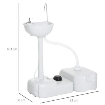 Outsunny Camping Portable Hand Wash Sink Basin W/ 17l Water Tank And 24l Drainage Equipment With Sanitizer Station Hdpe