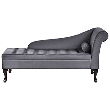 Right Hand Chaise Lounge Dark Grey Velvet Upholstery Black Legs Storage Compartment Tufted Seat Bolster Cushion Glam Retro Design Beliani