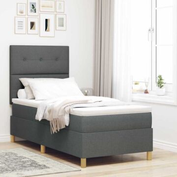 Vidaxl Box Spring Bed With Mattress & Led Dark Grey 100x200 Cm Fabric