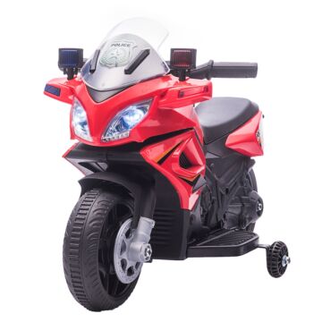 Homcom Kids 6v Electric Ride On Motorcycle Police Car Vehicle W/ Lights Horn Realistic Sound Outdoor Play Toy For 18 - 36 Months Red