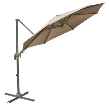Outsunny 3m Cantilever Patio Parasol Roma Umbrella Hanging Sun Shade Canopy Cover Tilt Crank 360 Degree Rotating System Khaki