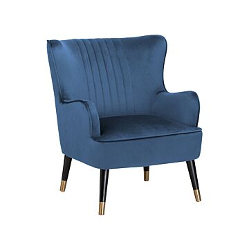 Wingback Chair Blue Velvet Upholstered Black Legs Channel Back Glamorous Design Beliani