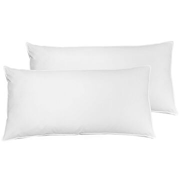 Set Of 2 Bed Pillow White Cotton Duck Down And Feathers 40 X 80 Cm High Medium Soft Beliani