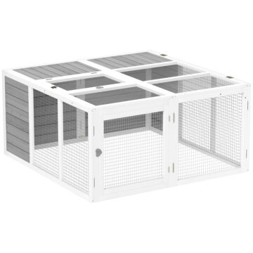 Pawhut Rabbit Hutch With Openable Foldable Roof, Light Grey