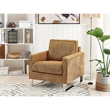 Armchair Light Brown Corduroy Sled Silver Legs Modern Living Room Beliani