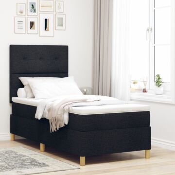 Vidaxl Box Spring Bed With Mattress & Led Black 80x200 Cm Fabric